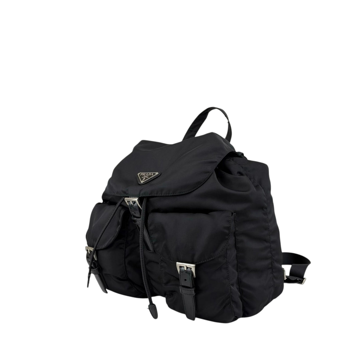 PRADA Tessuto Triangle Logo Double Pocket Backpack Black Vintage 8fef48
