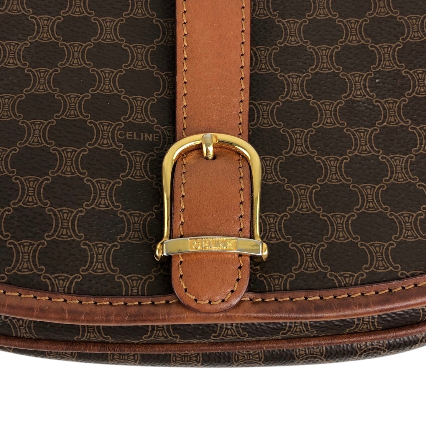 CELINE Macadam Front Buckle Shoulder bag Brown Vintage c7tgex