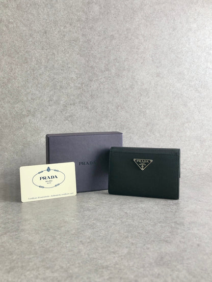 PRADA Tessuto Triangle Logo Trifold Wallet Black Vintage d6ehtk