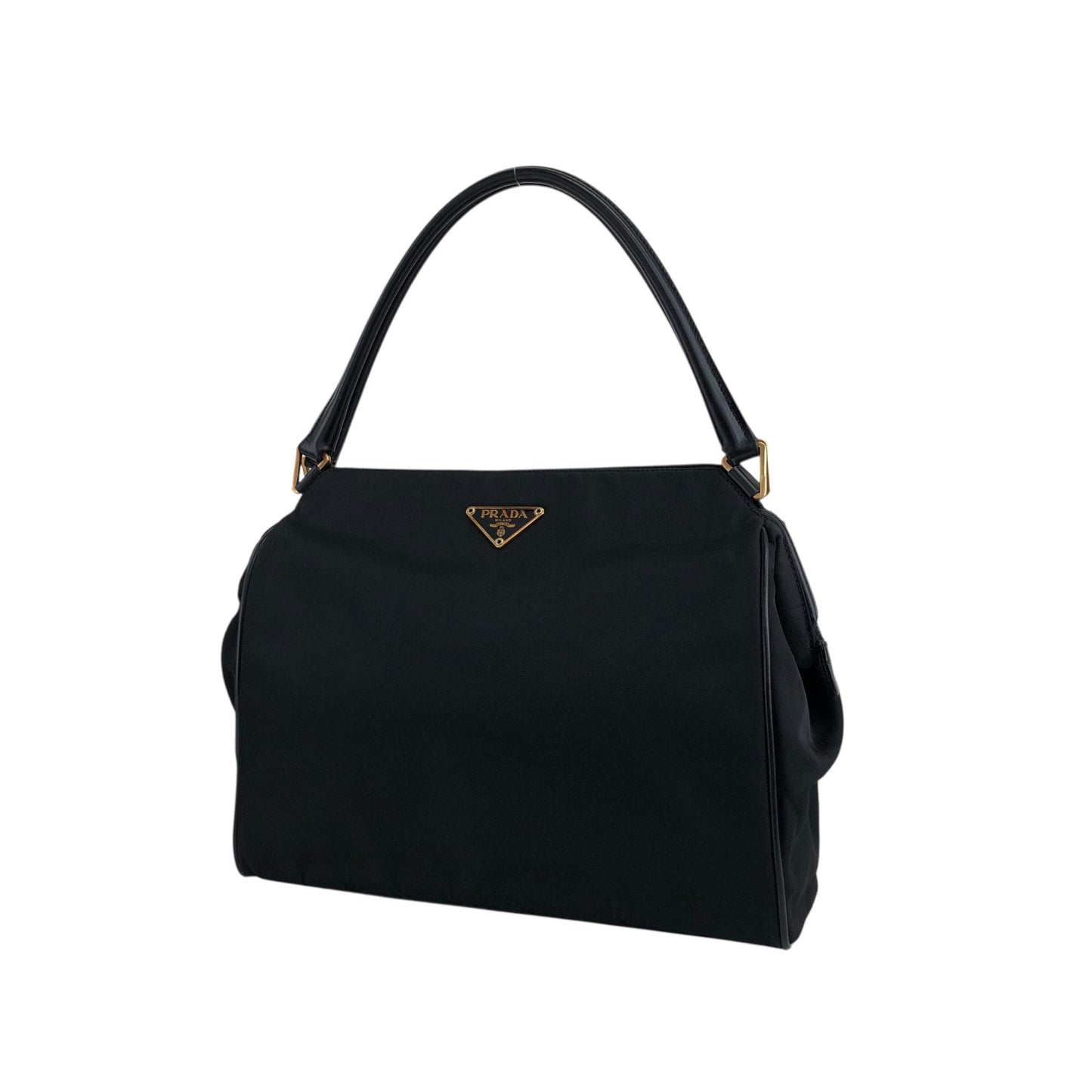 PRADA Tessuto Triangle Logo Handbag Black Vintage ahnen6