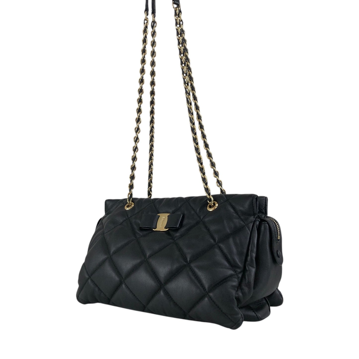 Salvatore Ferragamo Vala Ribbon Chain Shoulder bag Black Vintage ujjjt4