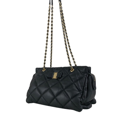 Salvatore Ferragamo Vala Ribbon Chain Shoulder bag Black Vintage ujjjt4