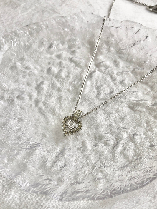 Christian Dior Logo Motif Rhinestone Necklace Silver Vintage jactup