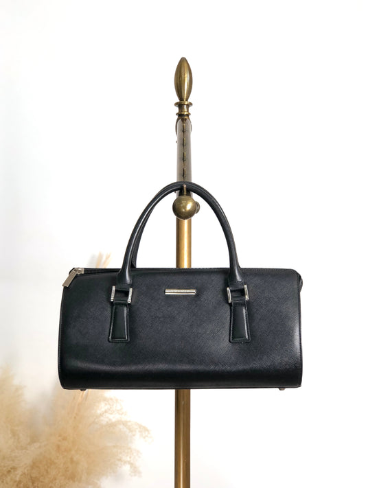 BURBERRY Logo Small Boston bag Handbag Black Vintage 56f78t