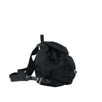 PRADA Tessuto Triangle Logo Front Buckle Double Pocket Backpack Black Vintage mkvbvj