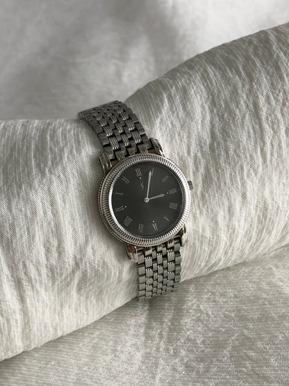 Yves Saint Laurent YSL Logo Quartz Watch Silver5421-F46452 Vintage  j63jak