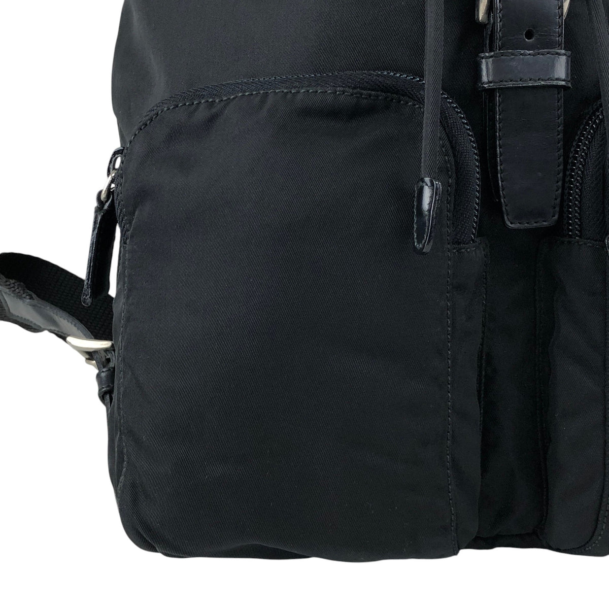PRADA Tessuto Triangle Logo Double Pocket Backpack Black Vintage hspzjr