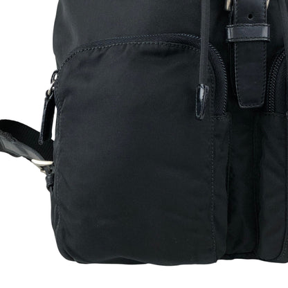 PRADA Tessuto Triangle Logo Double Pocket Backpack Black Vintage hspzjr