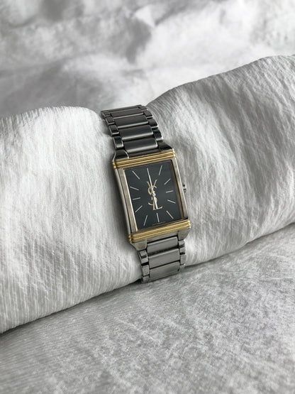 Yves Saint Laurent YSL Logo Quartz Watch Silver×Gold 5421-H04724 Vintage syzsmm