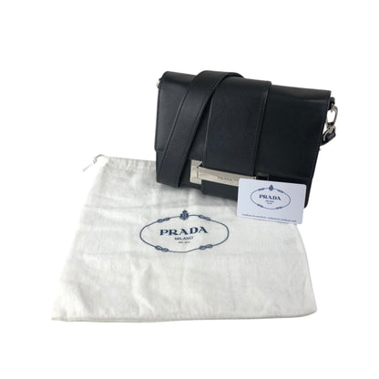 PRADA Logo Ribbon Motif Shoulder bag Black Vintage e3gymr