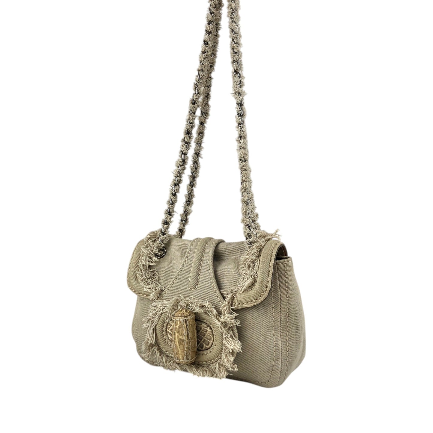 PRADA Triangle Logo Turn Lock Shoulder bag Beige Vintage hrktdk
