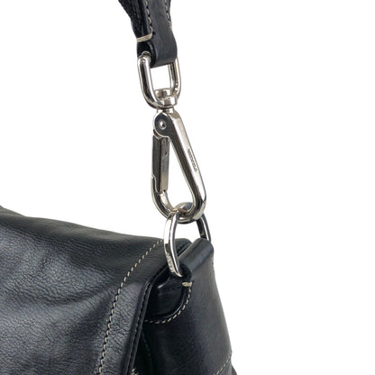 PRADA Triangle Logo Front Buckle Double Pocket Shoulder bag Black Vintage vjewiz