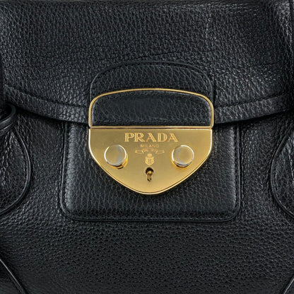 PRADA Logo Lock Handbag Black Vintage 7dwdcx