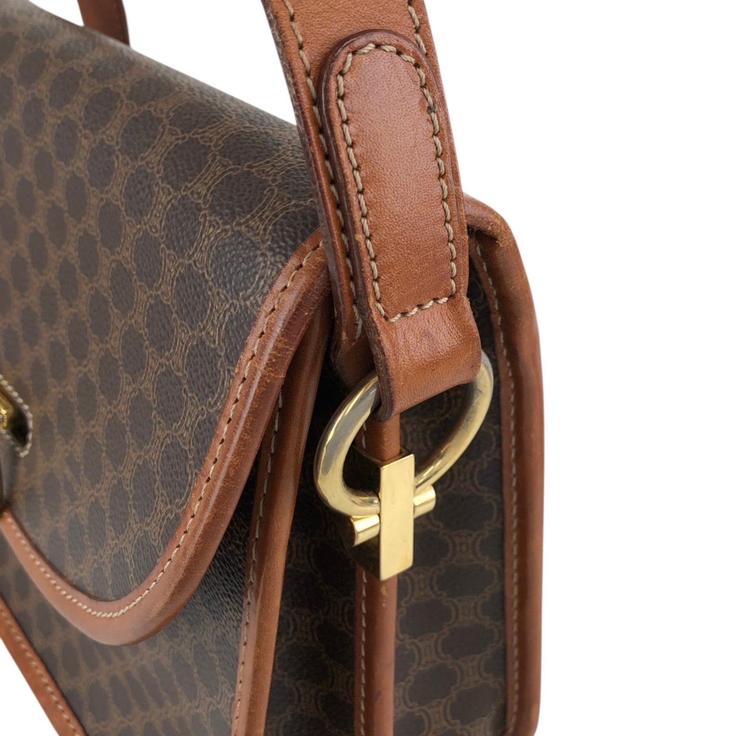 CELINE Macadam Gancini Shoulder bag Brown Vintage dtdg28