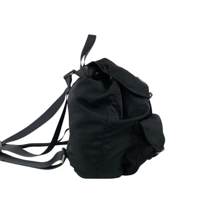 PRADA Tessuto Triangle Logo Front Buckle Backpack Black Vintage ku8tbi