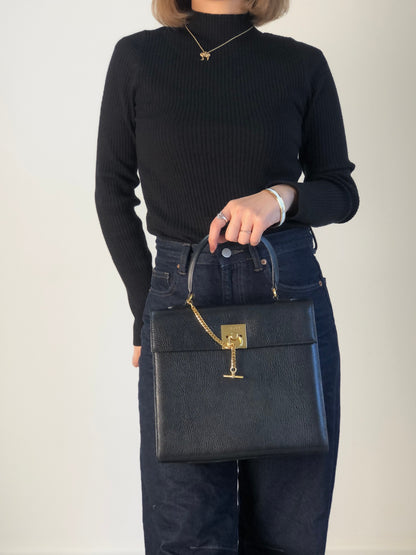 CELINE Gancini Handbag Black Vintage b8e6px