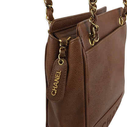 CHANEL Logo Shoulder bag Brown Vintage xufczz