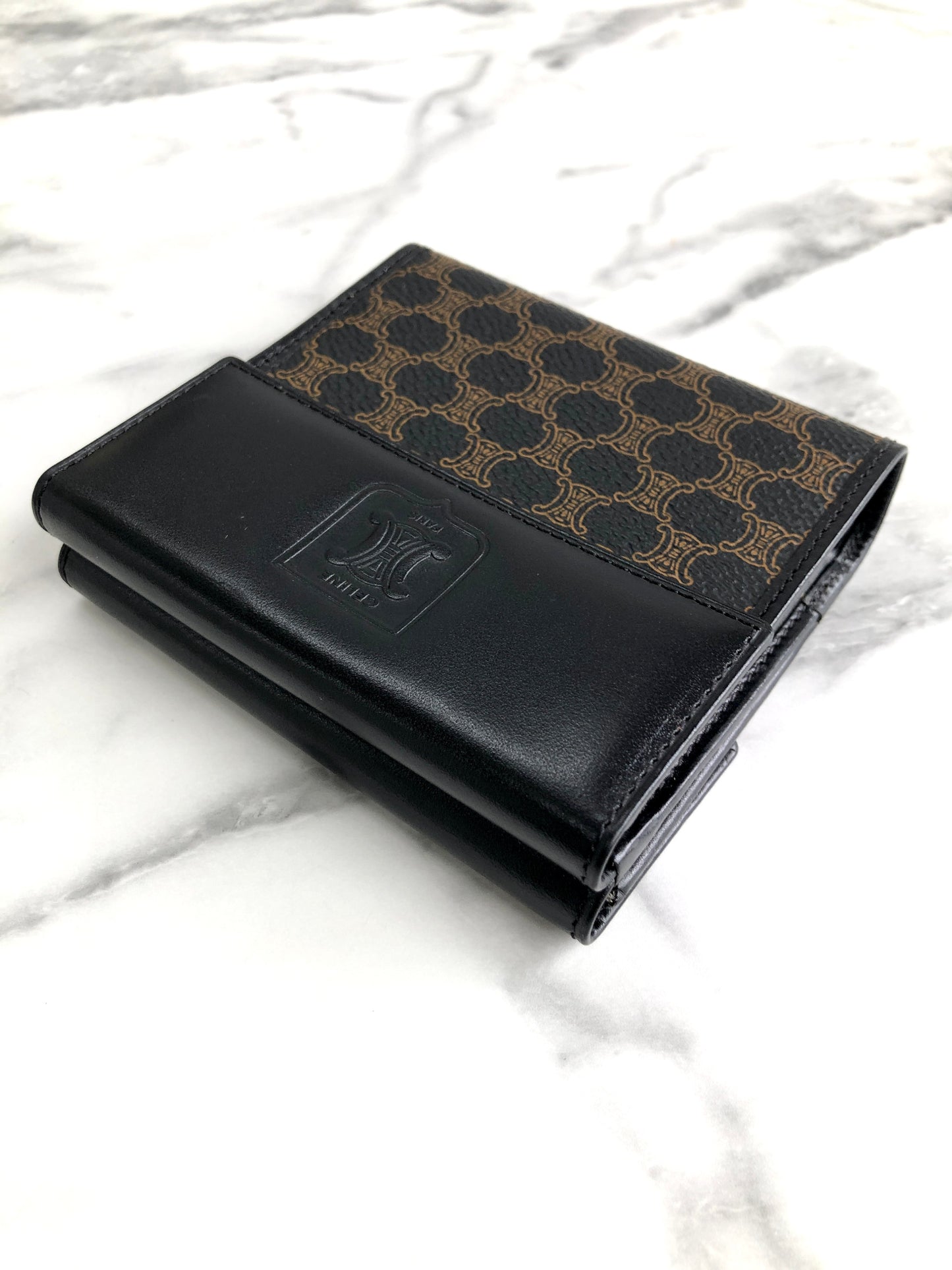 CELINE Macadam Blason Folded Wallet Black Vintage xtw4xv