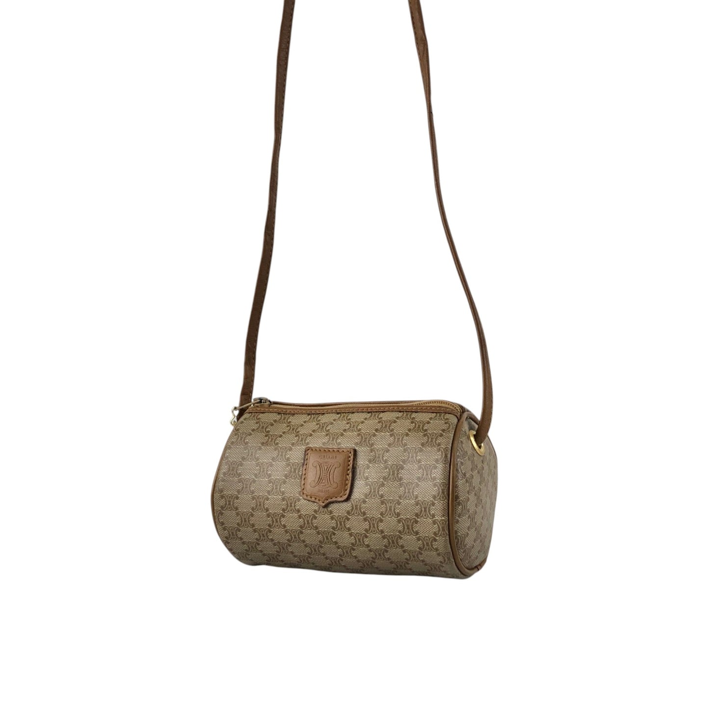 CELINE Macadam Blason Small Shoulder bag Beige Vintage n3gs7s
