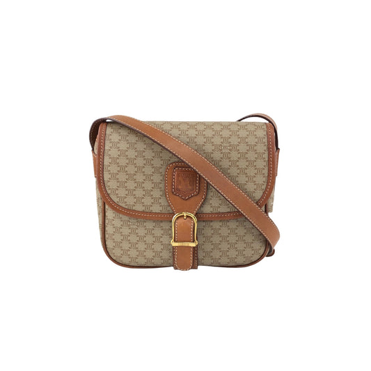 CELINE Macadam Front Buckle  Shoulder bag Beige Vintage nnbcwv