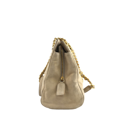 PRADA Triangle Logo Chain Shoulder bag Beige Vintage 4erk77