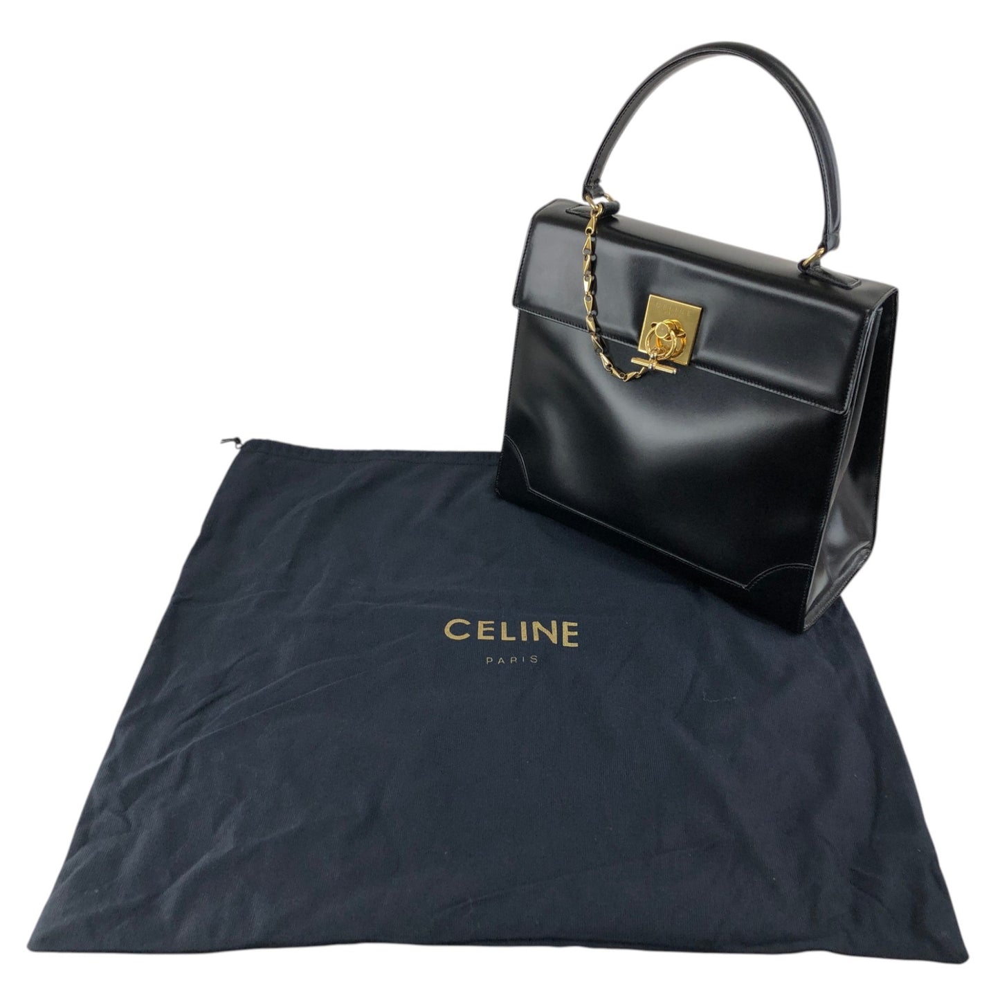 CELINE Gancini Toggle Clasp Handbag Black Vintage gpjwxc