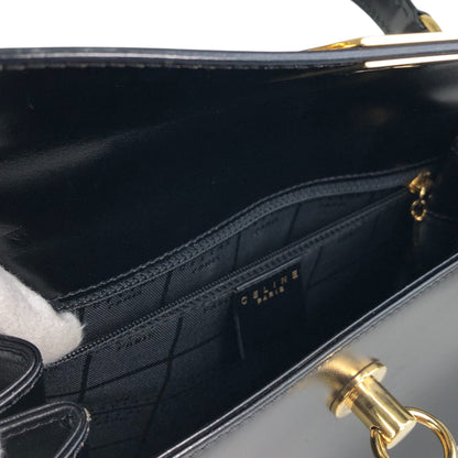CELINE Gancini Two-way Handbag Shoulder bag Black Vintage r5552p