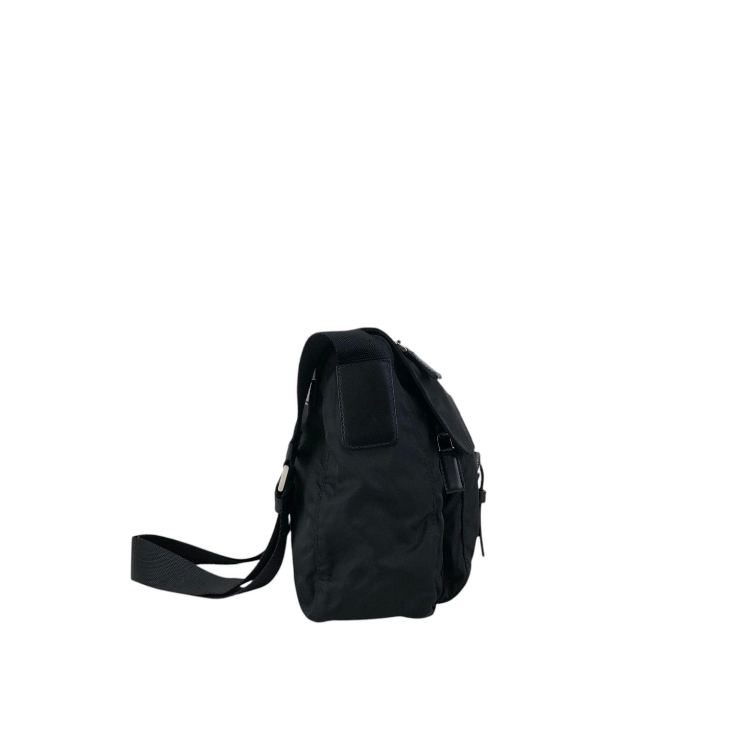 PRADA Tessuto Triangle Logo Front Buckle Shoulder bag Black Vintage 6dj6hu