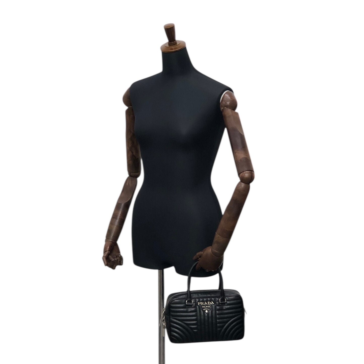 PRADA Logo Small Boston bag Handbag Black Vintage v7w6vi