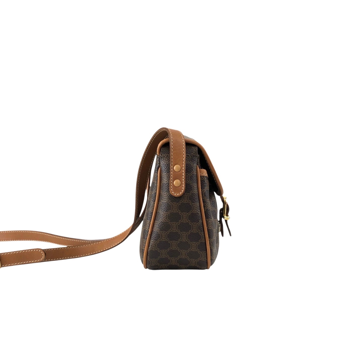 CELINE Macadam Blason Front Buckle Shoulder bag Brown Vintage 8vwf72