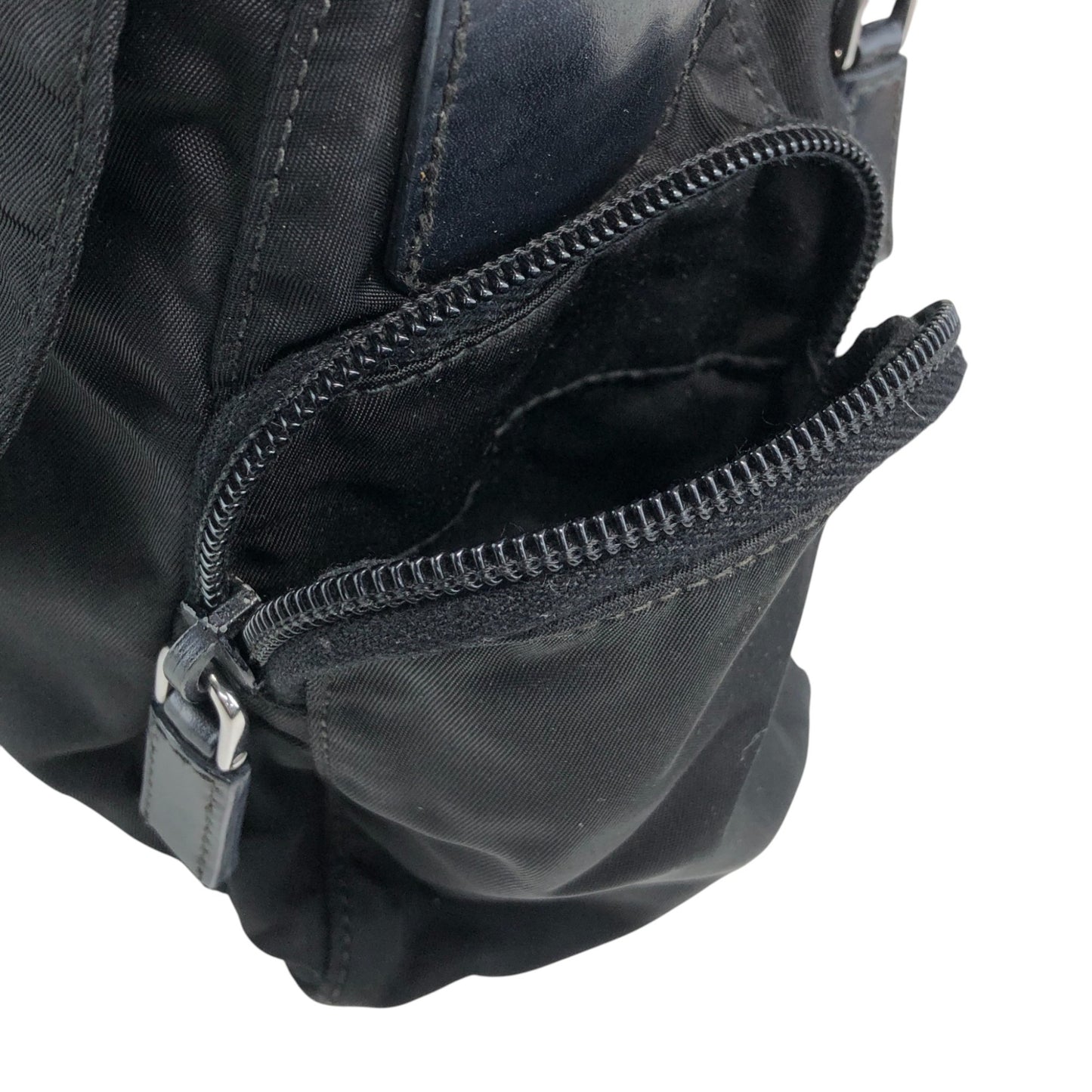 PRADA Tessuto Triangle Logo Front Buckle Side Pocket Shoulder bag Black Vintage 75anhg
