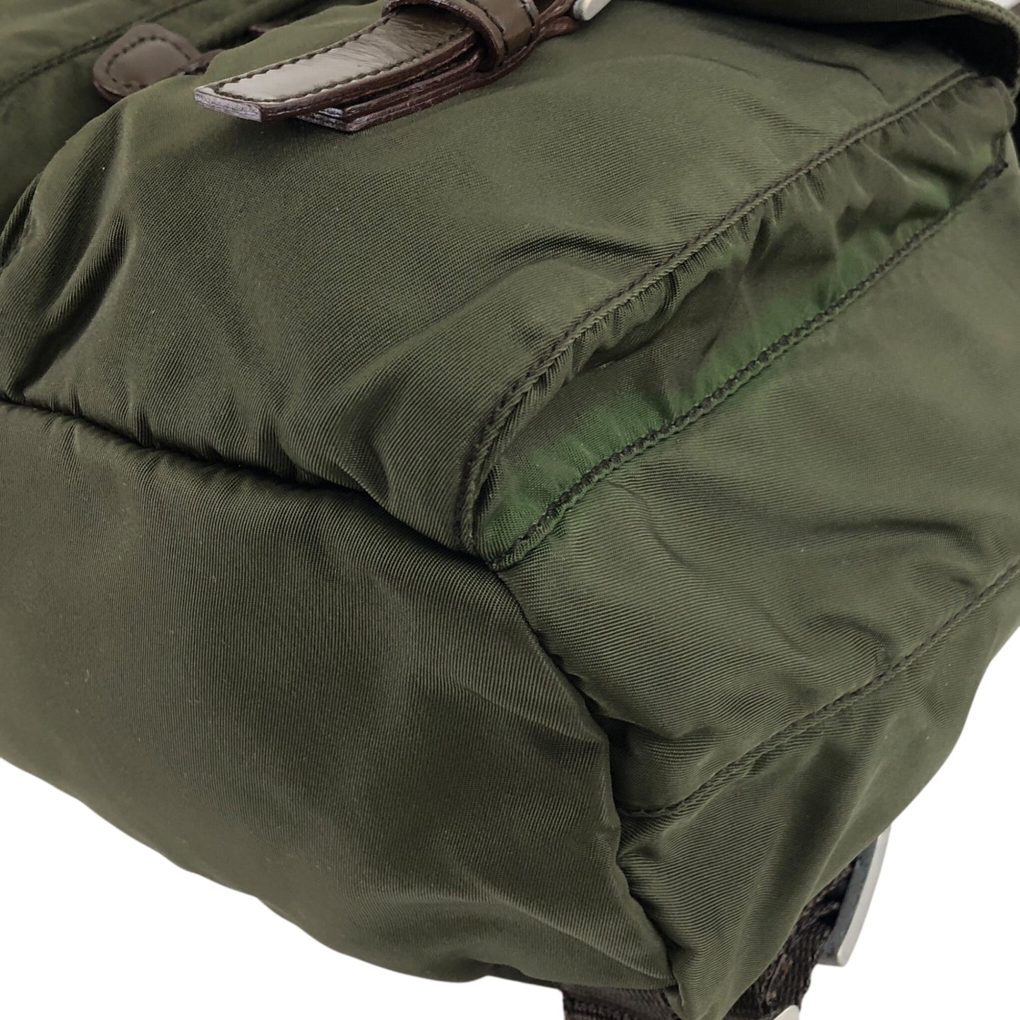 PRADA Triangle Logo Double Pocket Backpack khaki Vintage p3hihd