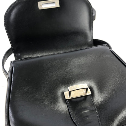 CELINE Logo Motif Leather Shoulder bag Black White Vintage ikpwf5