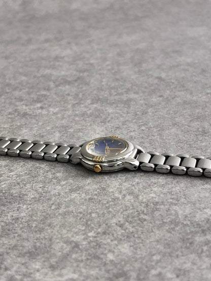 Yves Saint Laurent YSL Logo Quartz Watch Silver×Navy 5930-F91474 TA Vintage wg2id7