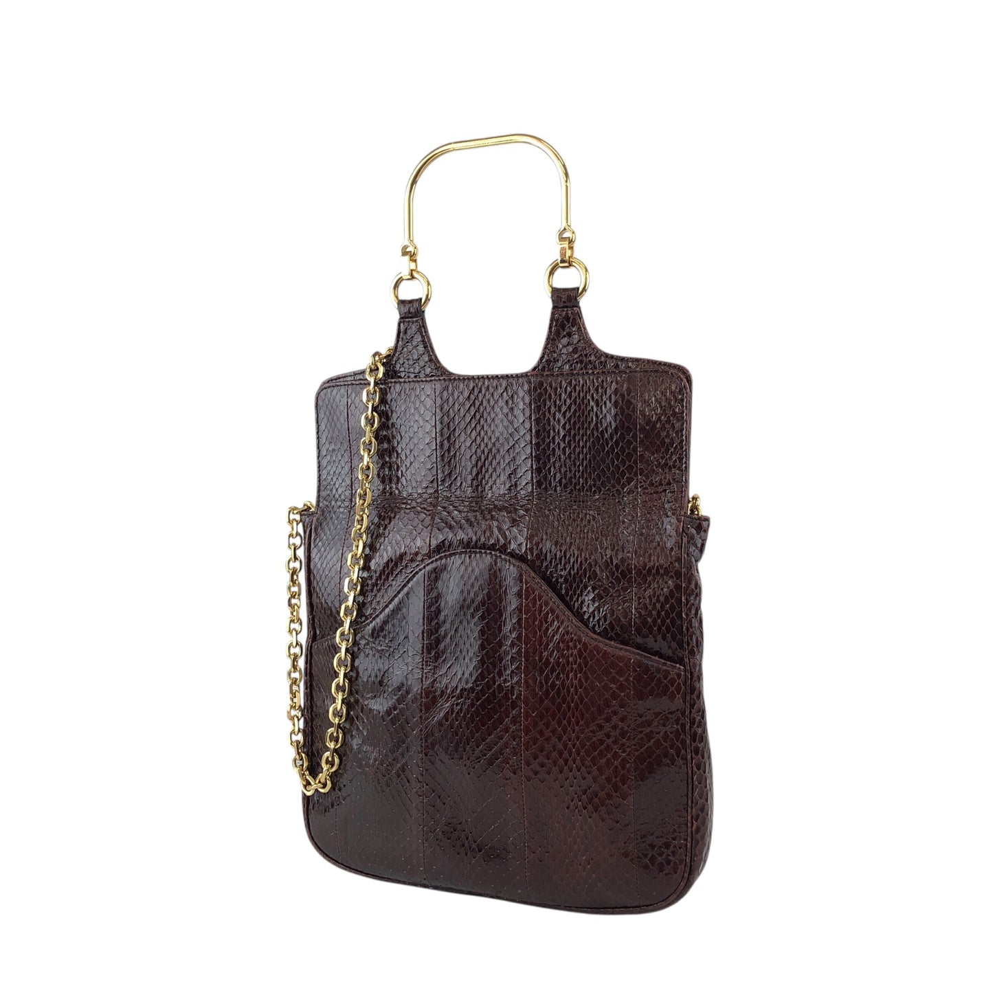 CELINE Two-way Handbag Chain Shoulder bag Brown Vintage 2b68me