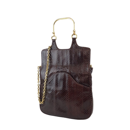 CELINE Two-way Handbag Chain Shoulder bag Brown Vintage 2b68me