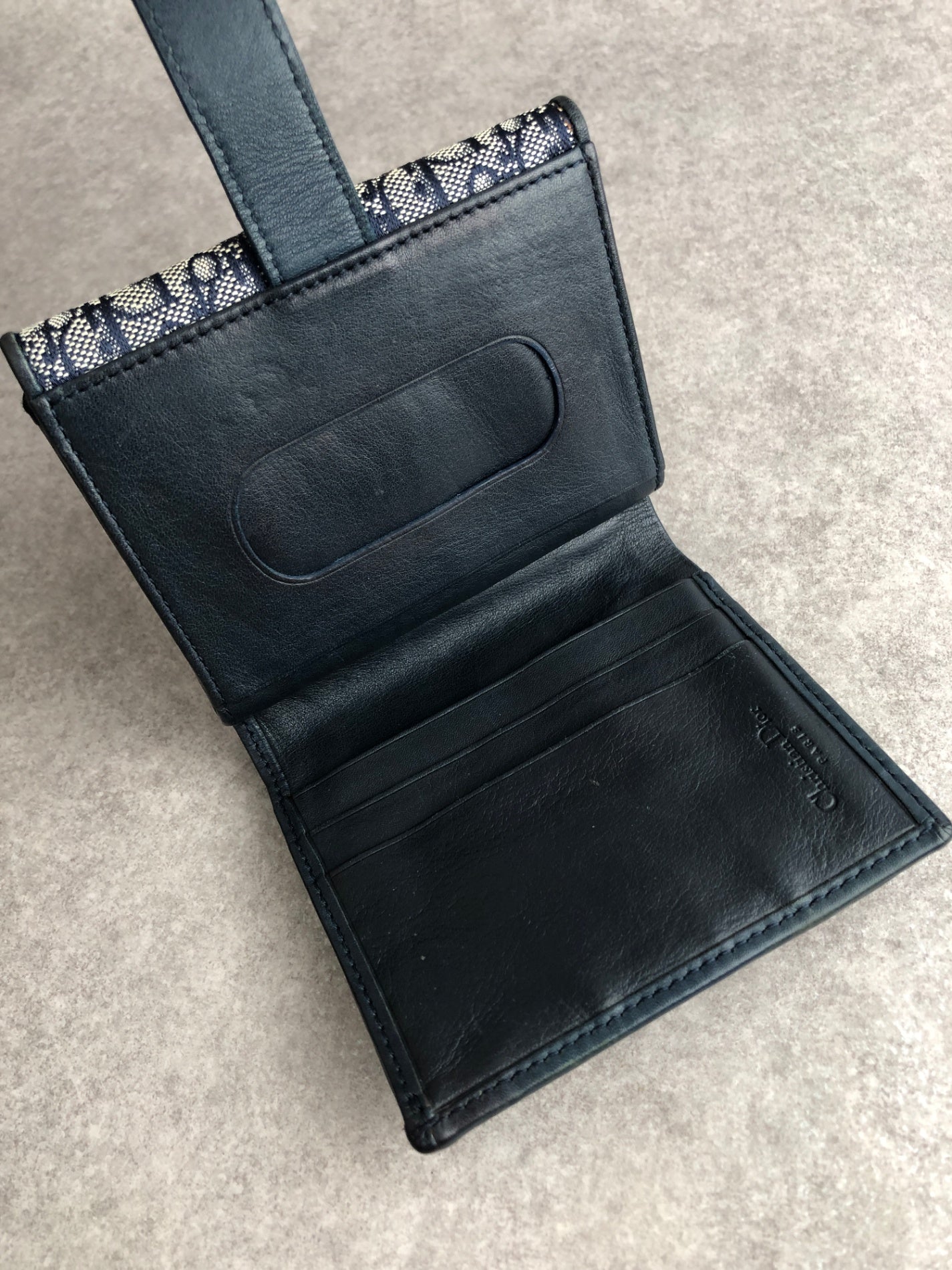 Christian Dior Trotter Folded Wallet Navy Vintage pmj4fu