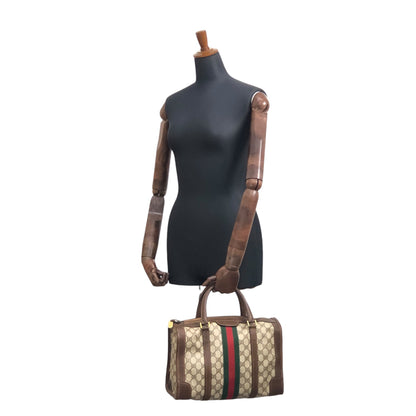 GUCCI Sherry Line GG Canvas Handbag Boston bag Brown Vintage pcefbw