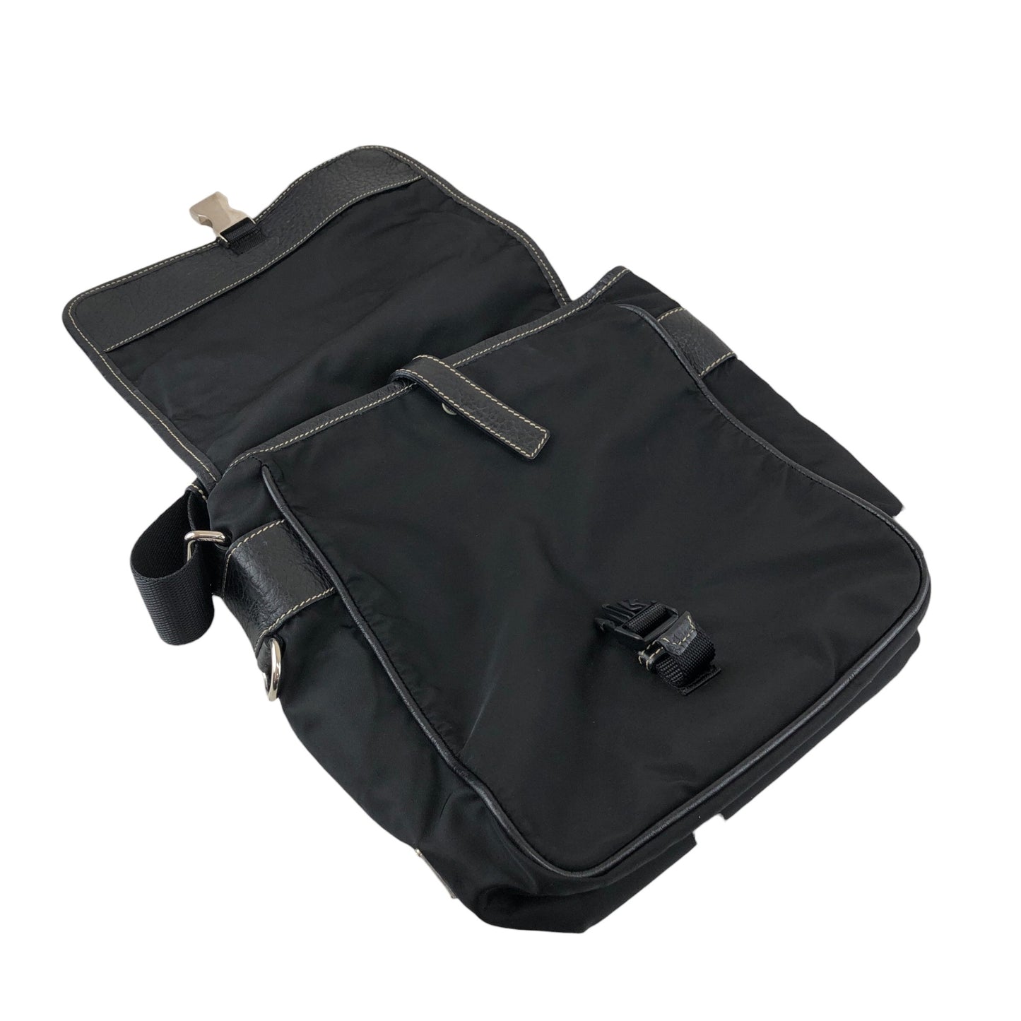 PRADA Tessuto Triangle Logo Front Buckle Shoulder bag Black Vintage bcdpsd