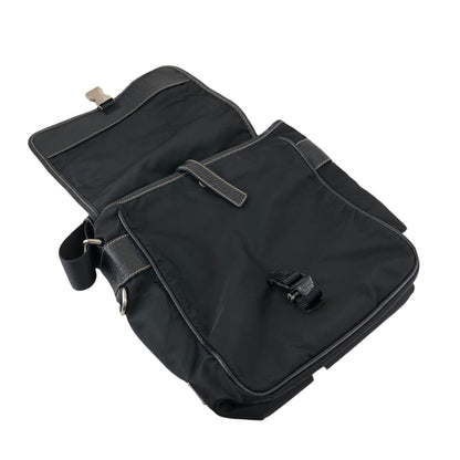 PRADA Tessuto Triangle Logo Front Buckle Shoulder bag Black Vintage bcdpsd