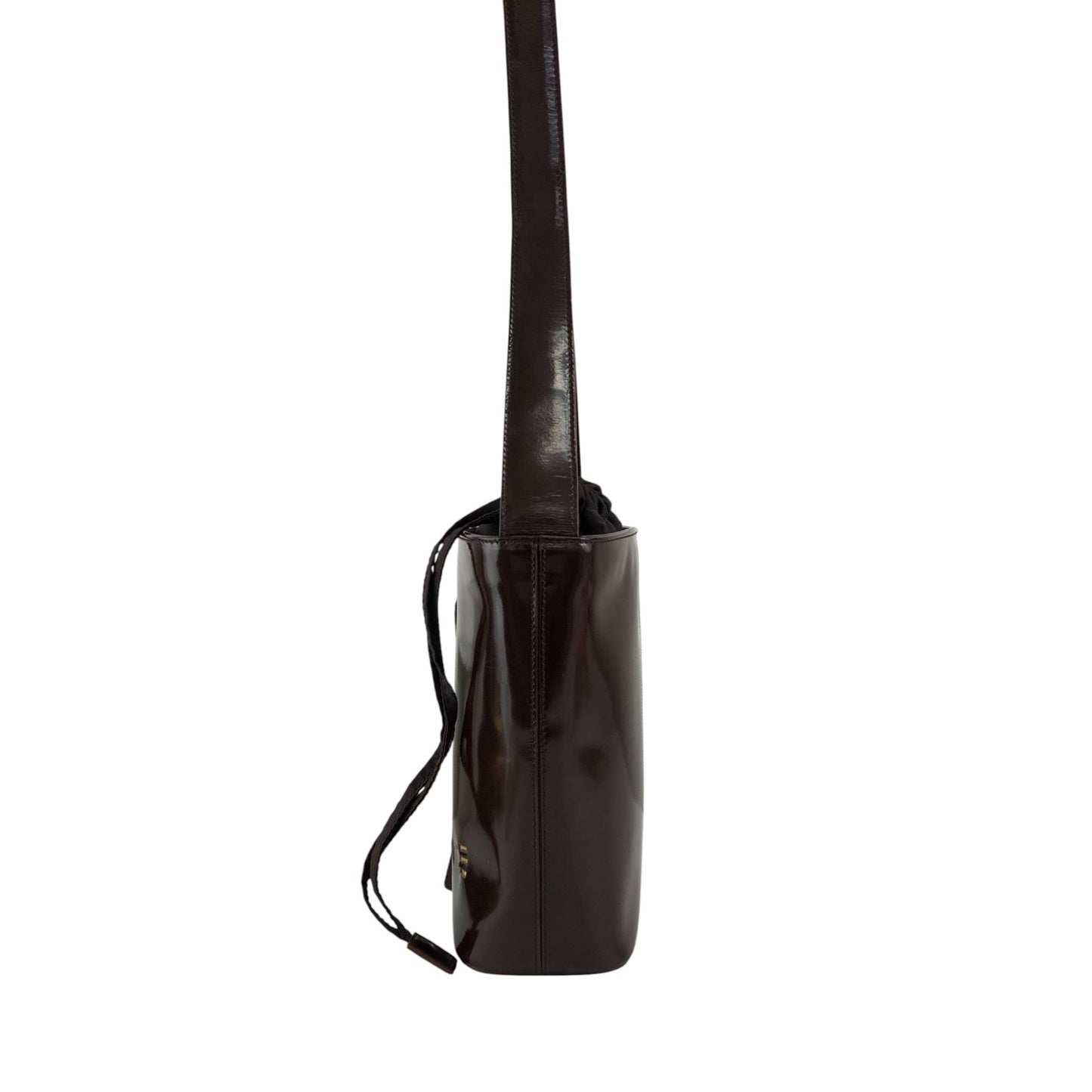 CELINE Logo Drawstring Shoulder bag Brown Vintage sjvk4h