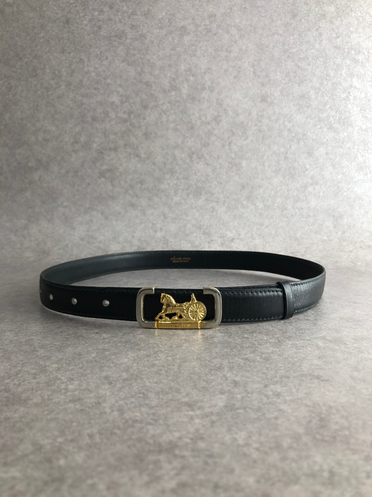 CELINE Horse Carriage Belt Black Vintage 5x3rxn