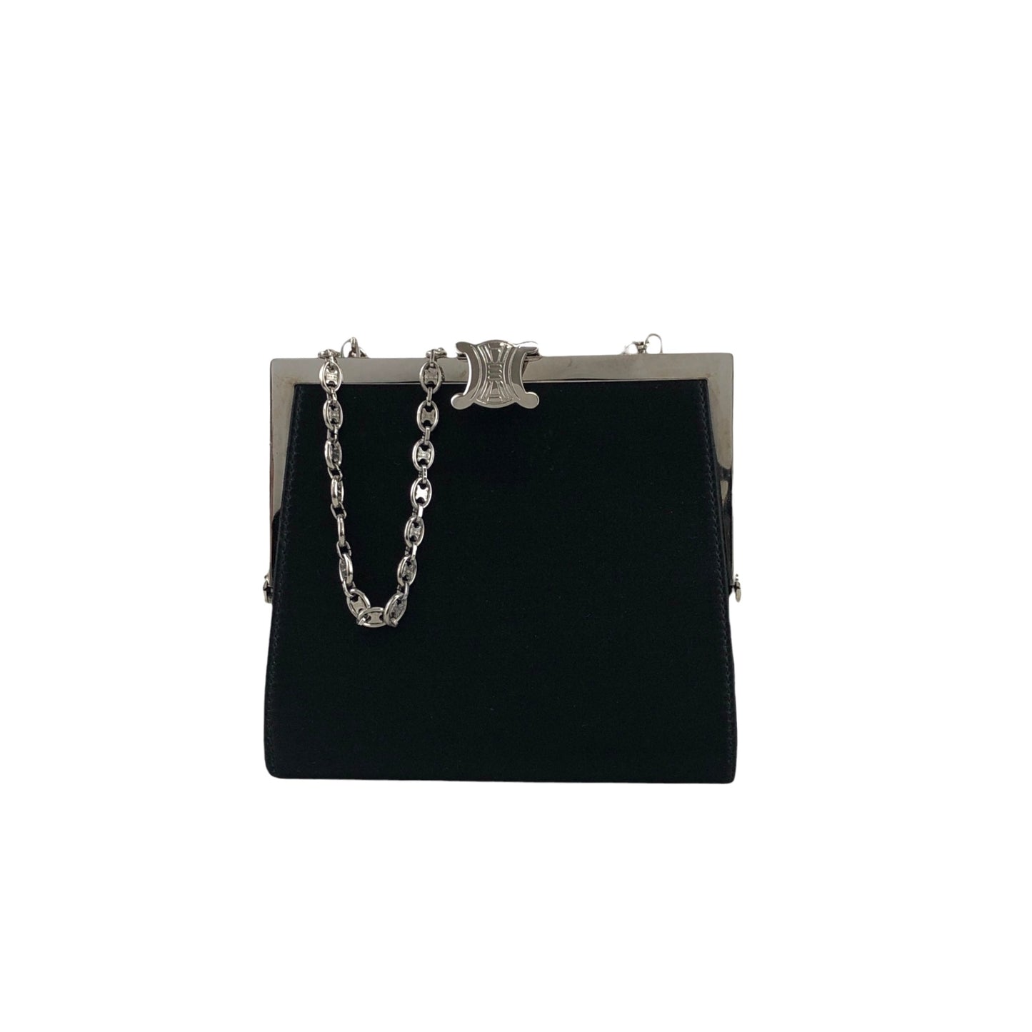 CELINE Triomphe Metal Clasp Chain Shoulder bag Black Vintage 857psb