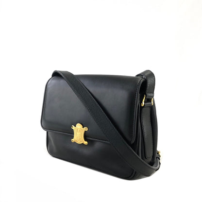 CELINE Triomphe Leather Crossbody Shoulder bag Black Vintage hn5feu