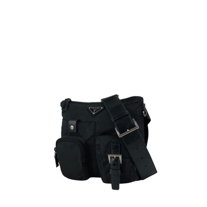 PRADA Tessuto Triangle Logo Front Buckle Front Pocket  Shoulder bag Black Vintage ikphwn
