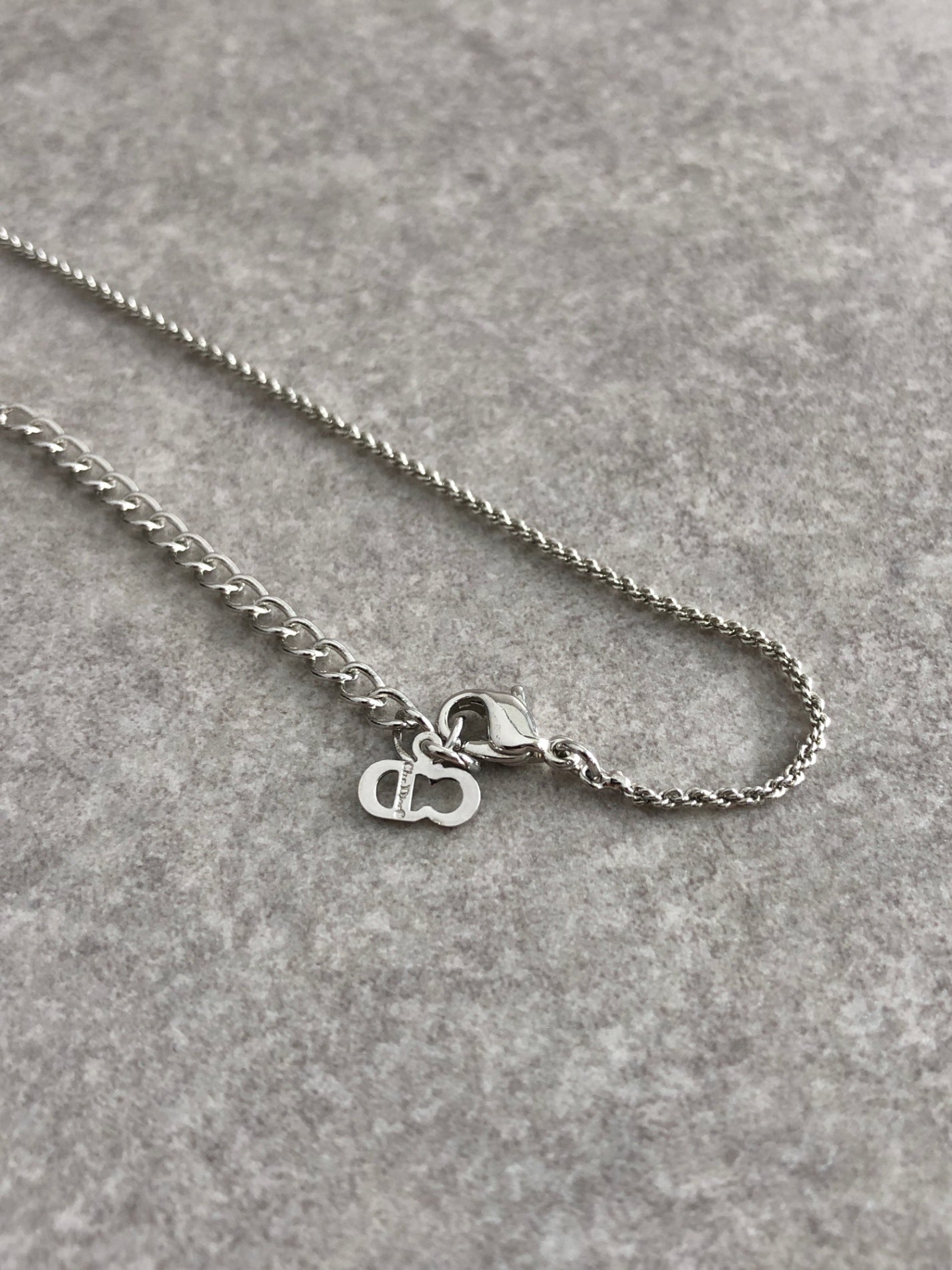 Christian Dior Ribbon Motif Rhinestone Necklace Silver Vintage 42u4s3