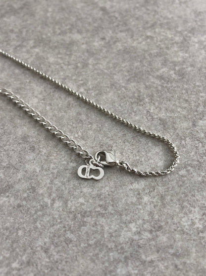 Christian Dior Ribbon Motif Rhinestone Necklace Silver Vintage 42u4s3