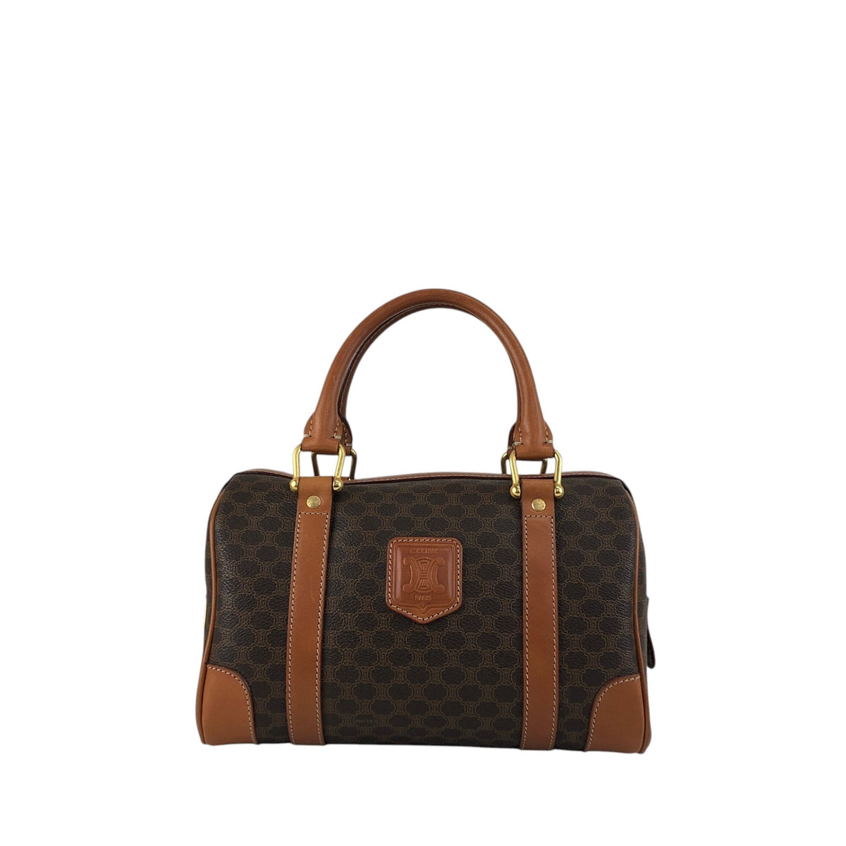 CELINE Macadam Small Boston bag Handbag Brown Vintage 7k24si