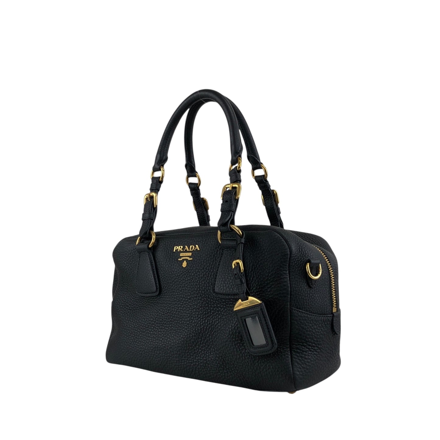 PRADA Logo Two-way Handbag Shoulder bag Black Vintage ws8uyb