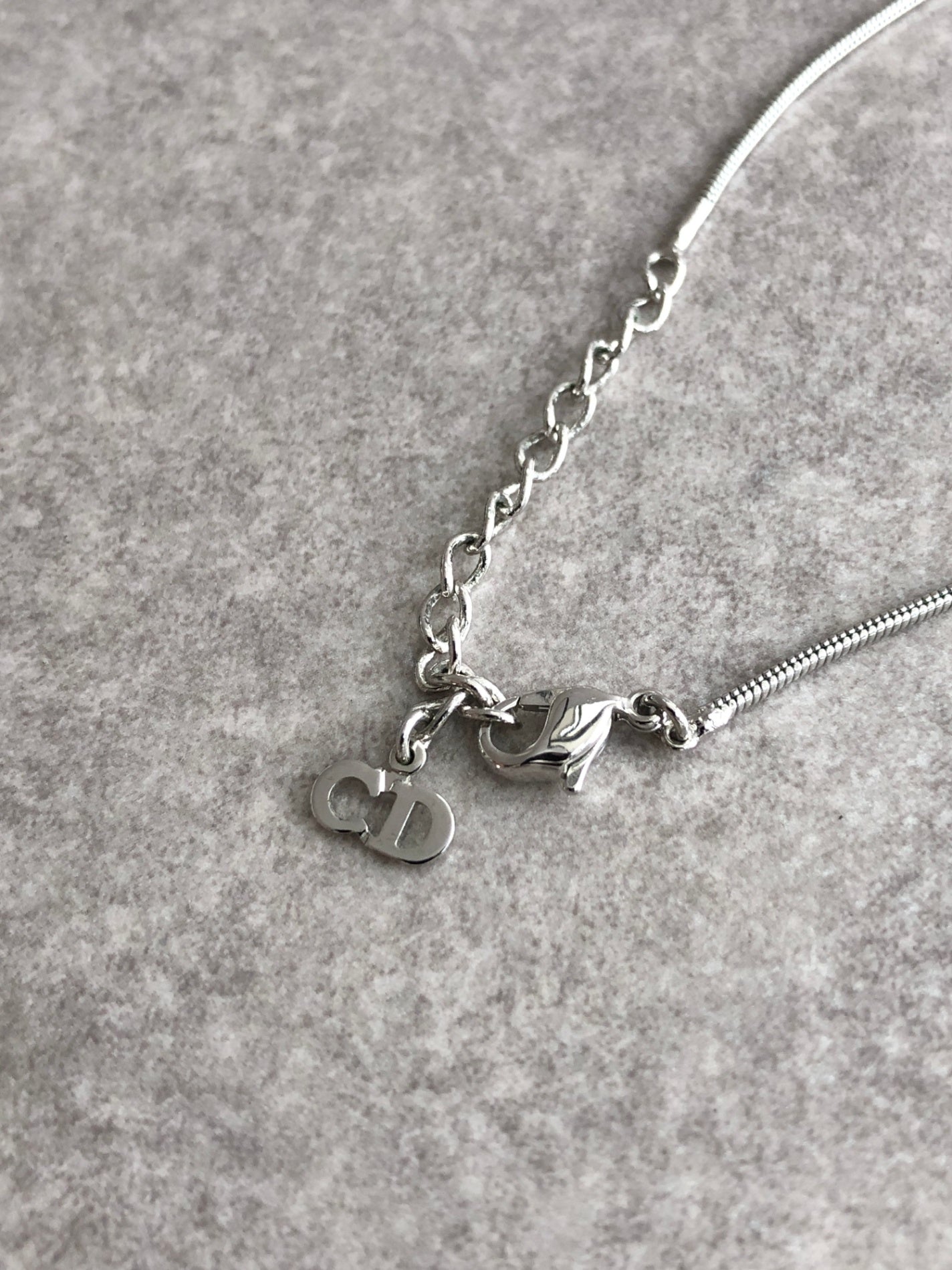 Christian Dior CD Logo Necklace Silver Vintage 78xusc